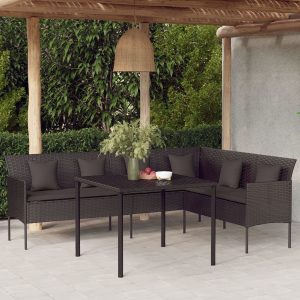 L-shaped Garden Sofa with Cushions Poly Rattan