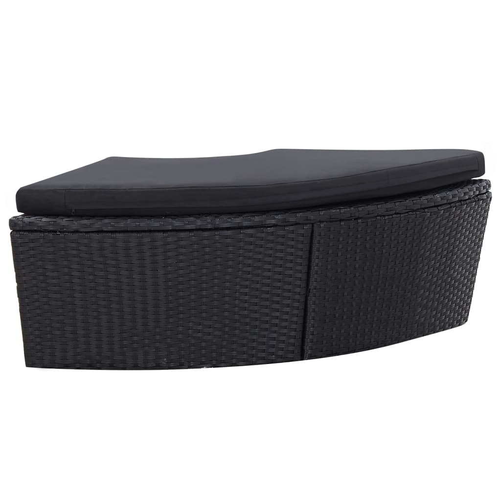 Outdoor Lounge Bed with Canopy Poly Rattan Black