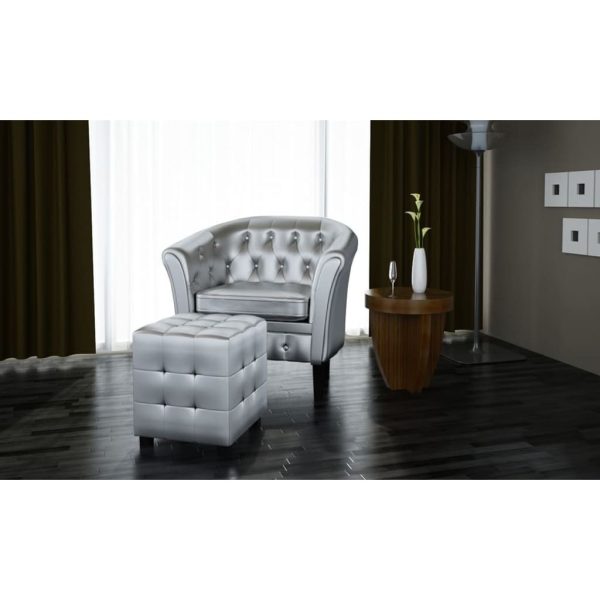 Tub Chair with Footstool Faux Leather