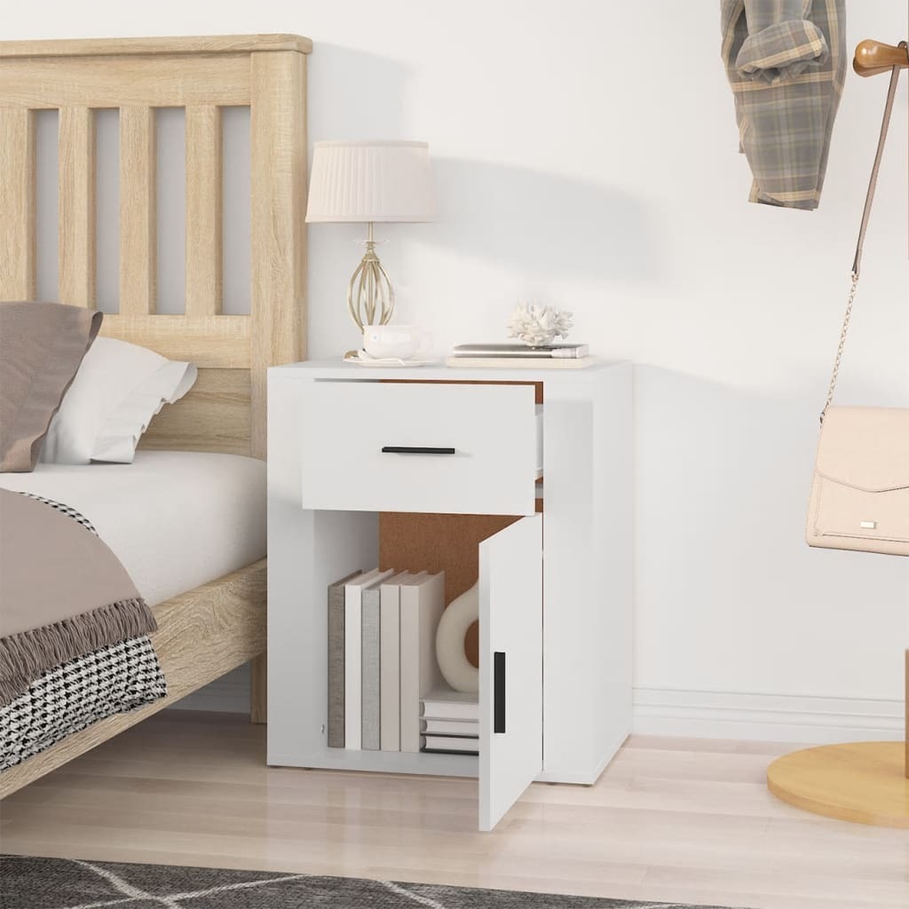 Euless Bedside Cabinet White 50x36x60 cm Engineered Wood