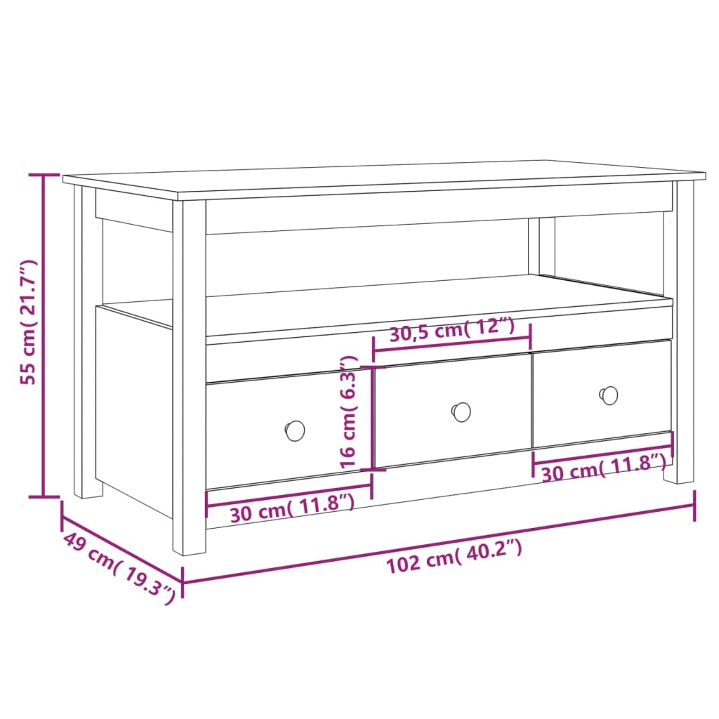 Coffee Table 102x49x55 cm Solid Wood Pine