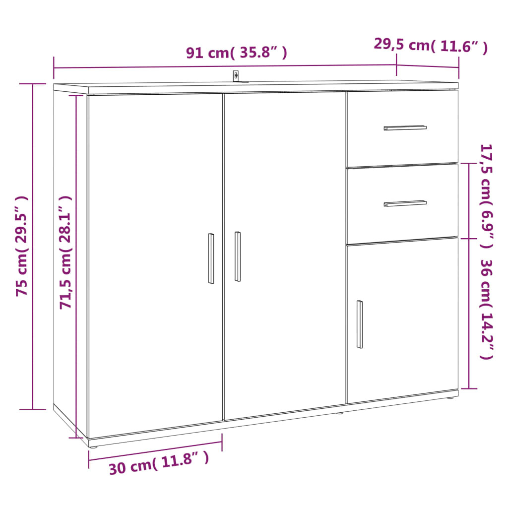 Sideboard White 91×29.5×75 cm Engineered Wood