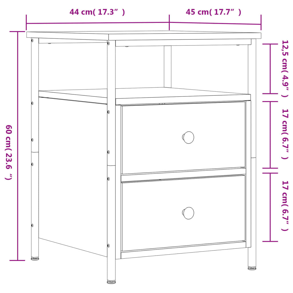 Bedside Cabinet Black 44x45x60 cm Engineered Wood