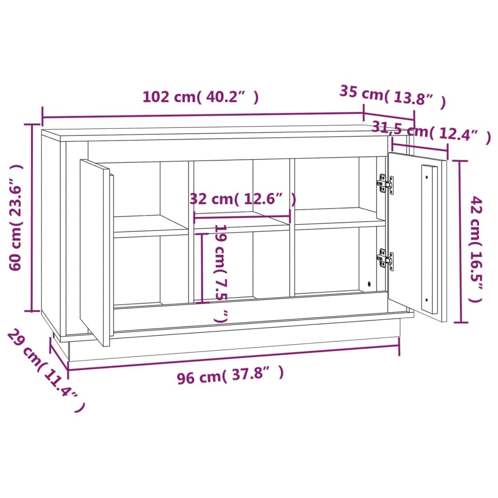 Sideboard White 102x35x60 cm Engineered Wood
