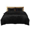 Silky Satin Quilt Cover Set Bedspread Pillowcases Summer Double Black