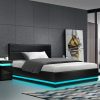 Biddon RGB LED Bed Frame King Single Size Gas Lift Base Storage Leather LUMI