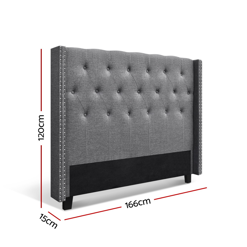 Bed Head Headboard Bedhead Fabric Frame Base Grey LUCA – QUEEN