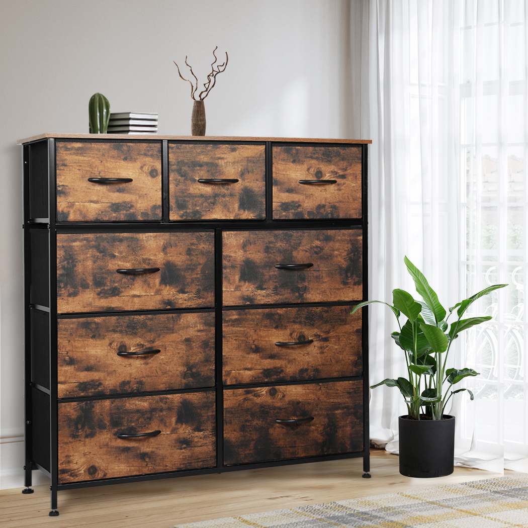 Storage Cabinet Tower Chest of Drawers Dresser Tallboy Drawer Retro Brown