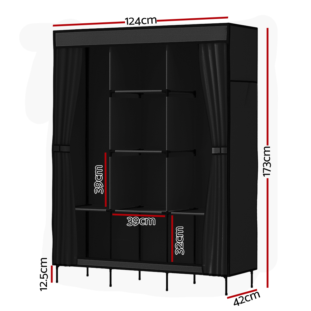Clothes Wardrobe Closet Storage Large Portable Organiser with Shelf Black