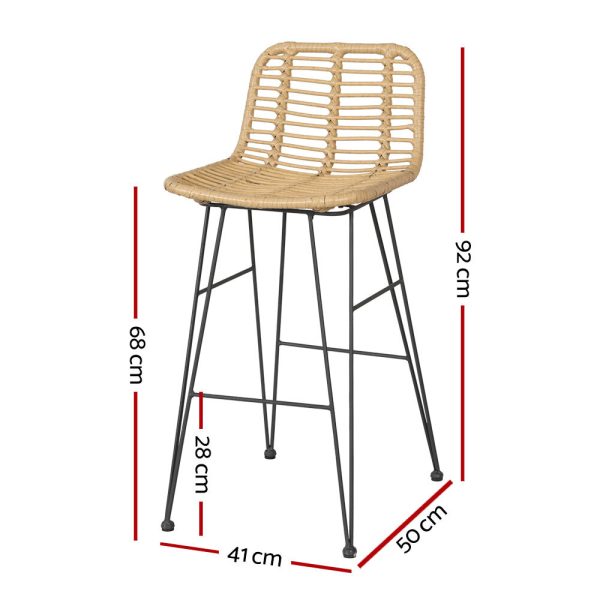 2 Piece Outdoor Bar Stools Wicker Dining Rattan Chair