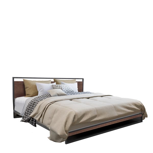 Ansonia Bed Frame With Headboard Black Wood Steel Platform Bed – Black