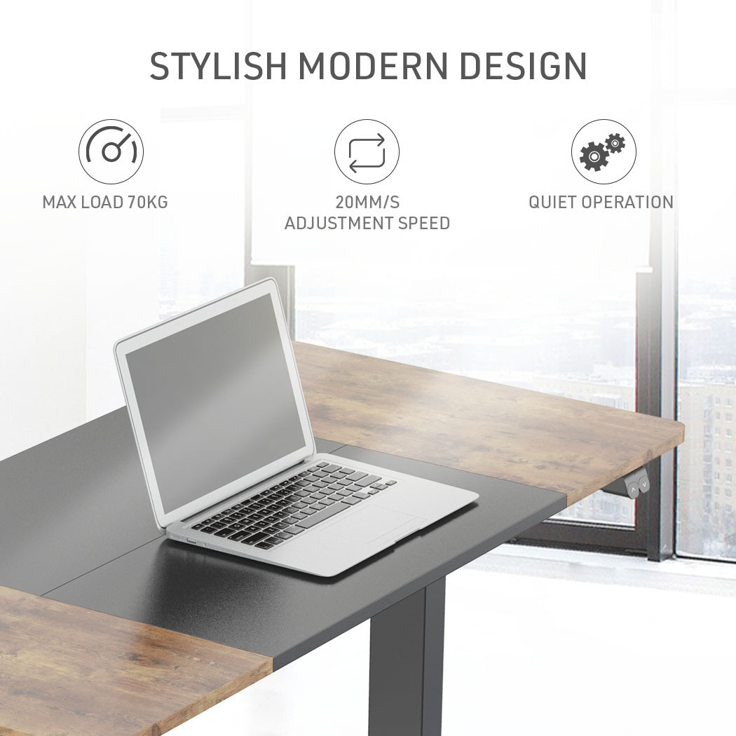 Fortia Sit To Stand Up Standing Desk, 120x60cm, 72-118cm Electric Height Adjustable, 70kg Rated, Oak Style/Black Frame