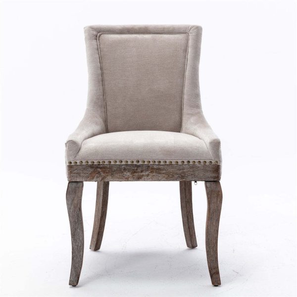 2X Solid Wood Fabric Upholstered Dining Chair Luxury Accent Chairs with Nailhead