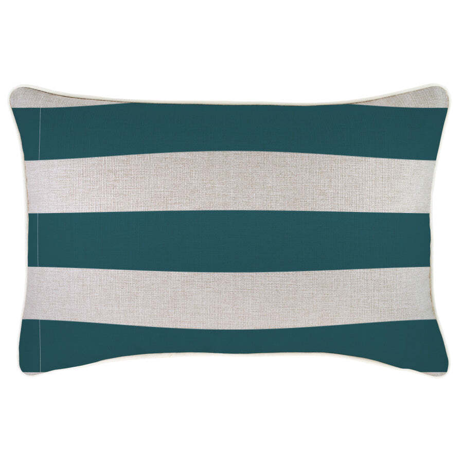 Cushion Cover-With Piping-Deck Stripe Teal / Natural Base-35cm x 50cm