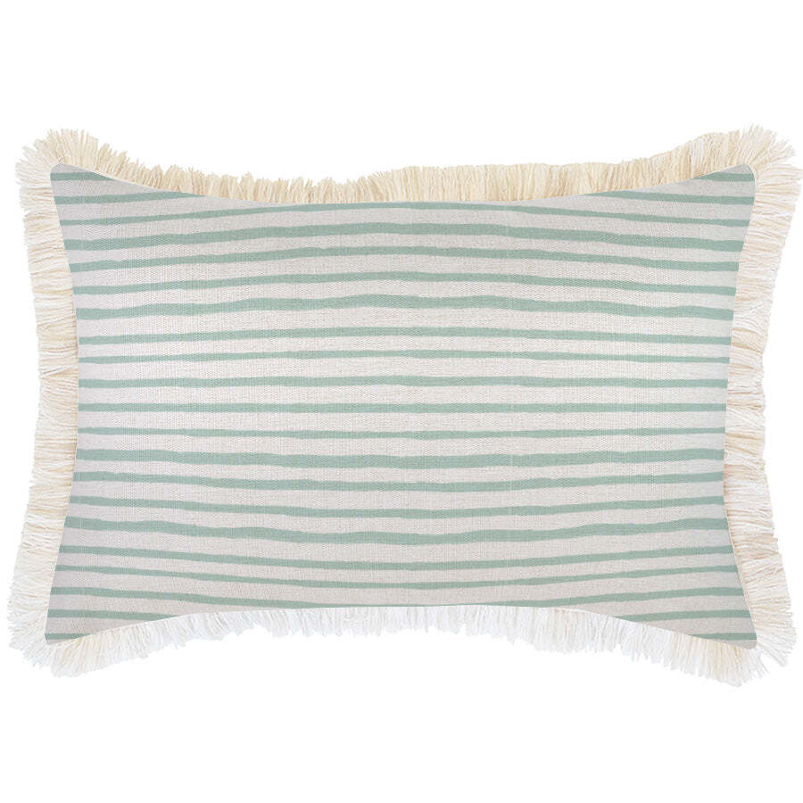 Cushion Cover-Coastal Fringe-Paint Stripes Pale Mint-35cm x 50cm