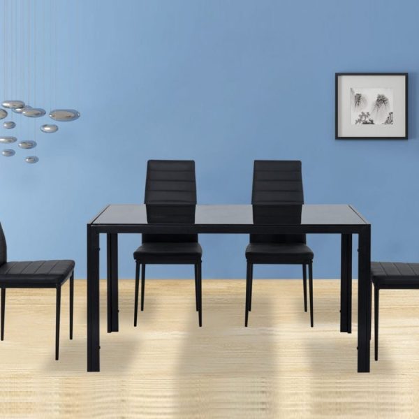 5PC Indoor Dining Table and Chairs Dinner Set Glass Leather Kitchen