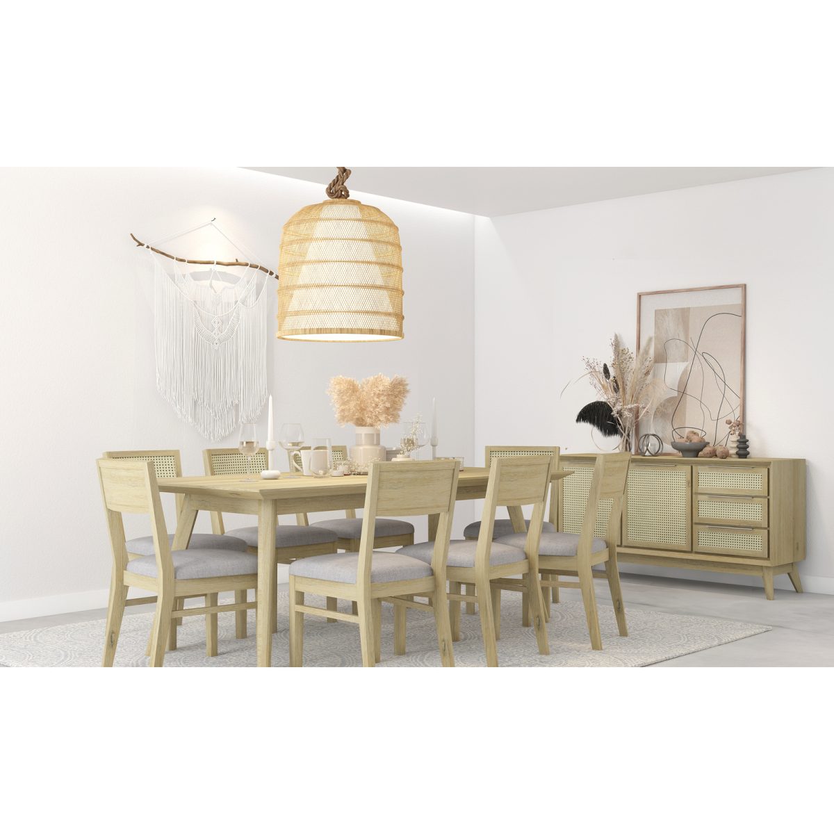 Grevillea Buffet Table 160cm 2 Door Solid Acacia Wood Rattan Furniture – Brown