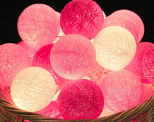 1 Set of 20 LED Pink 5cm Cotton Ball Battery Powered String Lights Christmas Gift Home Wedding Party Girl Bedroom Decoration Outdoor Indoor Table