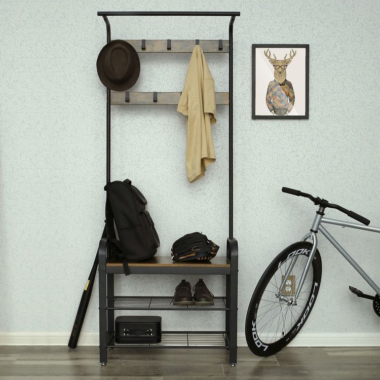 VASAGLE Industrial Coat Rack with Bench for Entryway