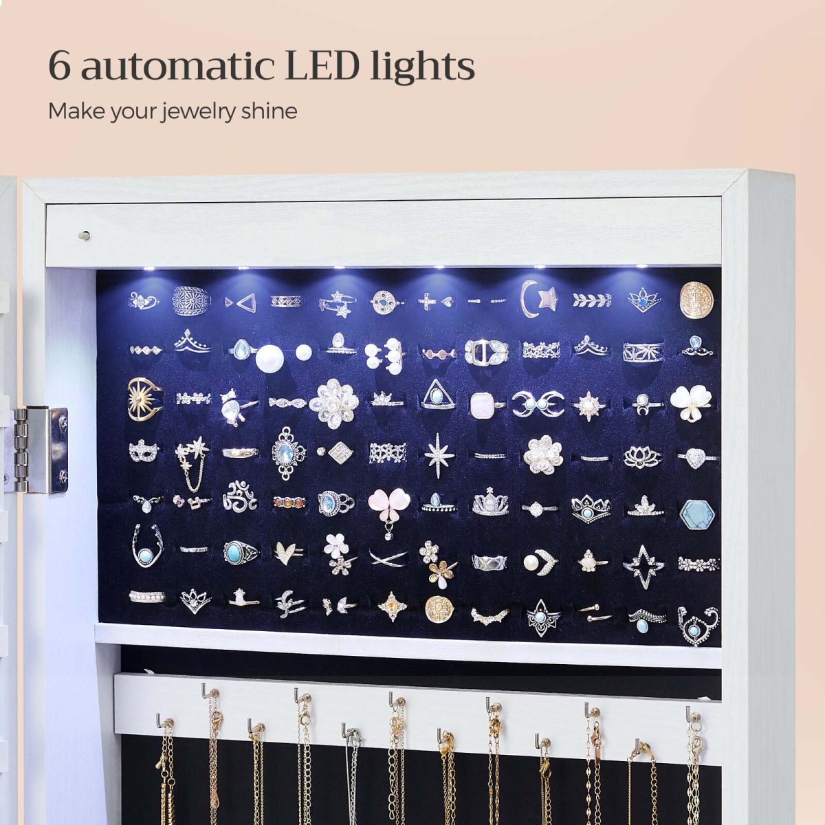 SONGMICS 6 LEDs Mirror Jewelry Cabinet