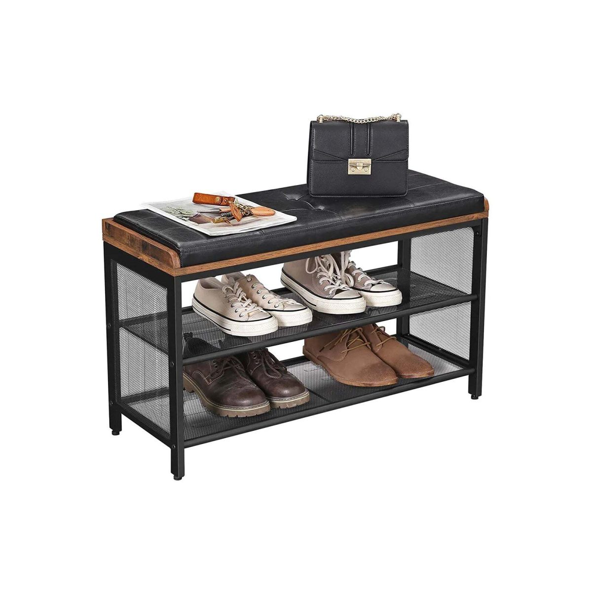 VASAGLE 3 Tier Shoe Storage Bench with Padded Seat