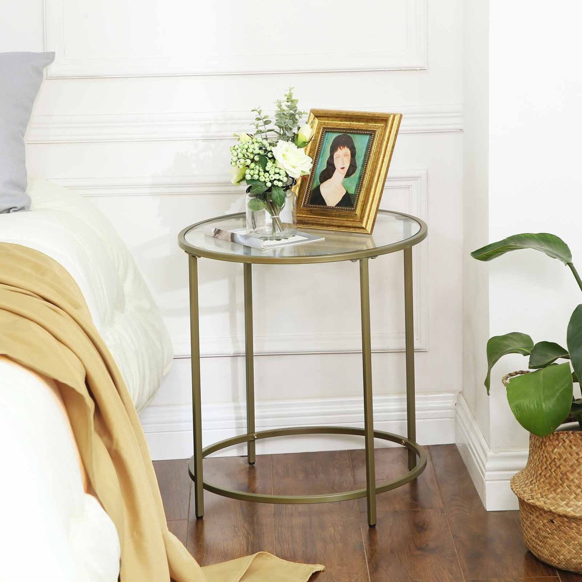 Paramus Round Side Table with Tempered Glass Top