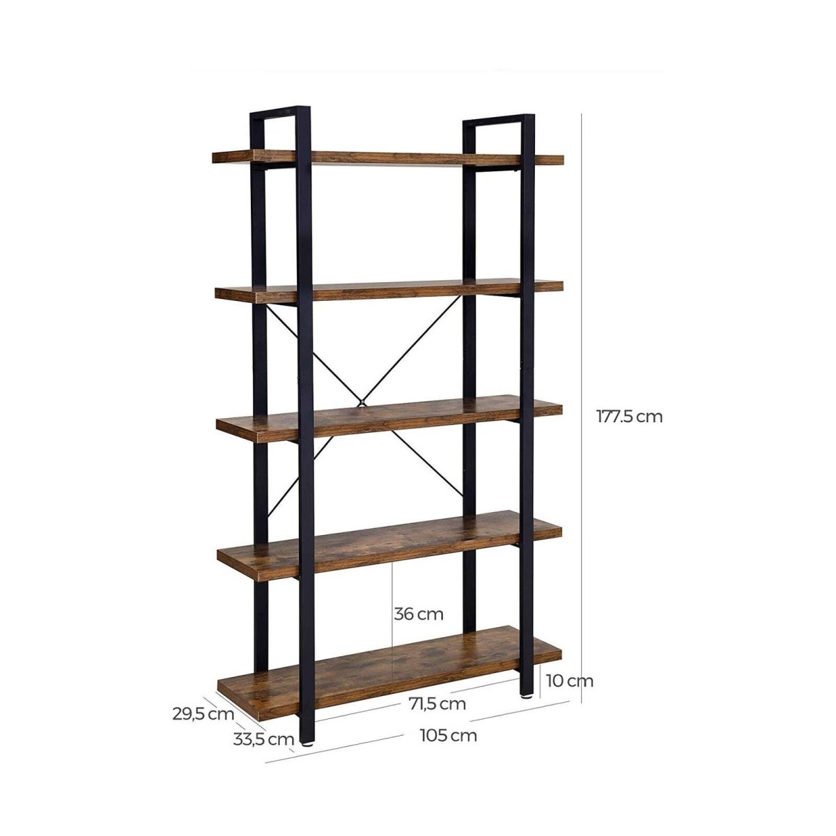 VASAGLE Bookshelf 5-Tier Industrial Stable Bookcase