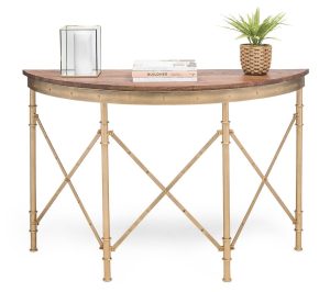 Wooden Hallway Console Table Half Round Shape in French Brass Finish