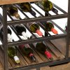 Industrial Style Wooden Bar Cart Drinks Trolley Station with Wine Bottle Rack