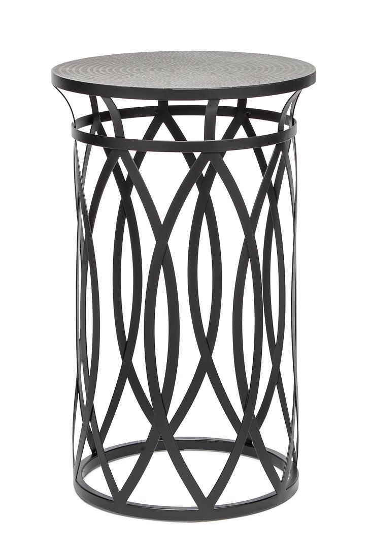 Elon Black Round Iron Side Table with Cross Legs and Silver Finish Top