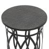 Elon Black Round Iron Side Table with Cross Legs and Silver Finish Top