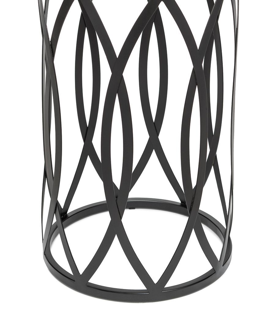 Elon Black Round Iron Side Table with Cross Legs and Silver Finish Top