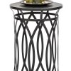 Elon Black Round Iron Side Table with Cross Legs and Silver Finish Top