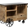 Large Industrial Style Wooden Bar Cart Drinks Trolley with Handle