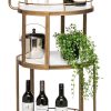 French Brass Round 3-tier White Marble Serving Drinks Trolley Bar Cart