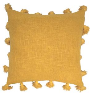 Mustard cushion with tassels 45x45cm