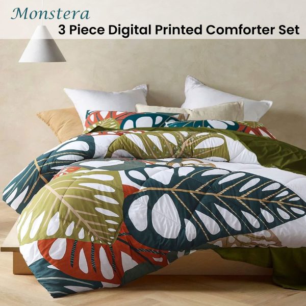 Accessorize 3 Piece Monstera Digital Printed Comforter Set Queen