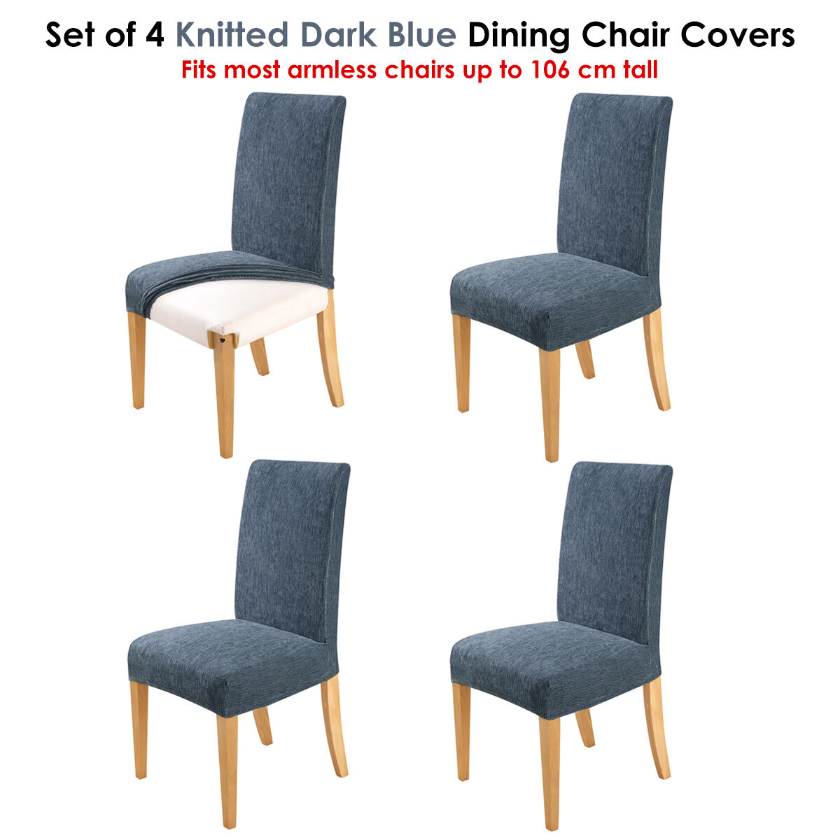 Home Innovations Set of 4 Easy Fit Stretch Dining Chair Covers Knitted – Dark Blue