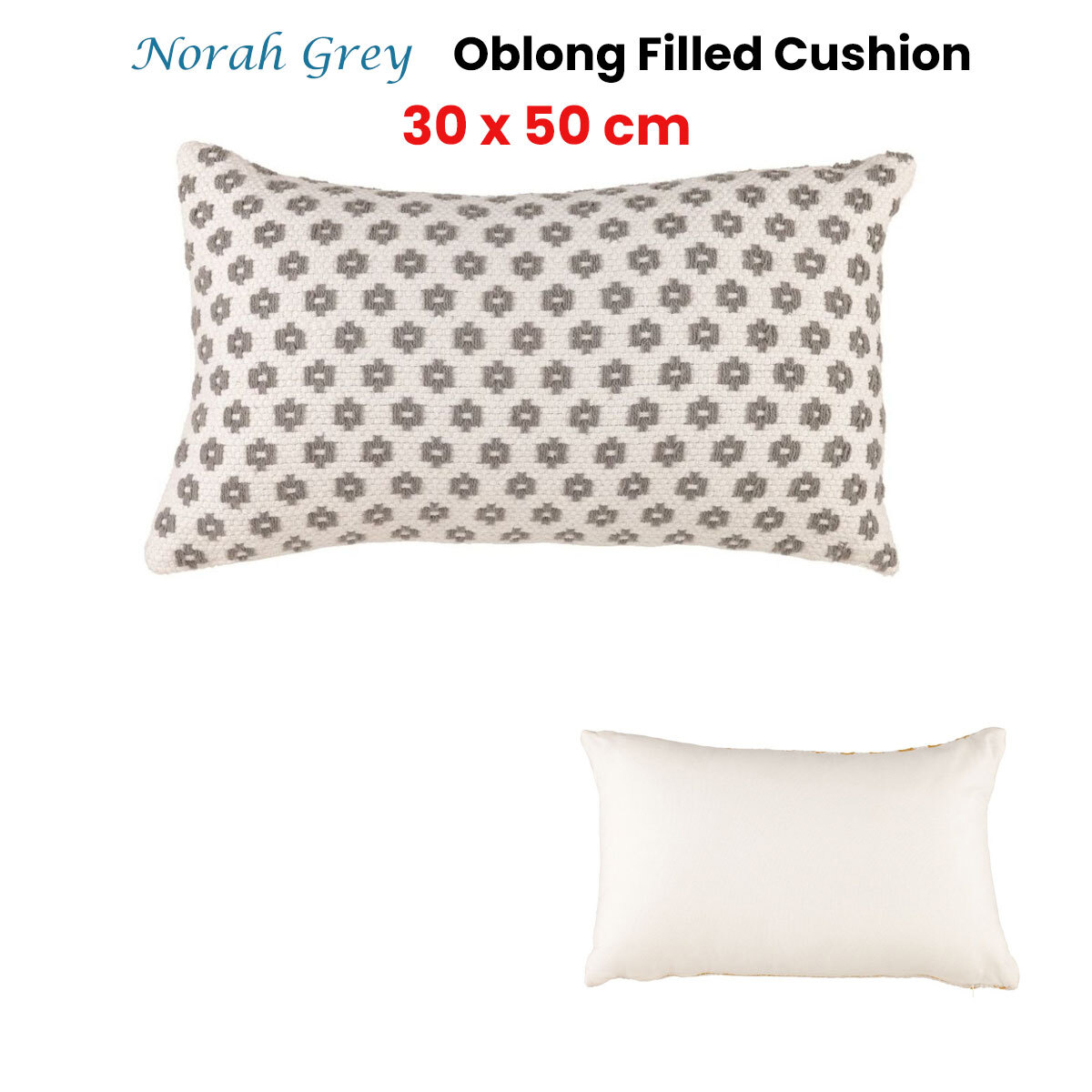 Accessorize Norah Grey Rectangular Filled Cushion 30cm x 50cm