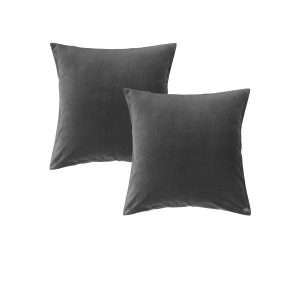 Vintage Design Homewares Pair of Cotton Velvet European Pillowcases Storm Grey