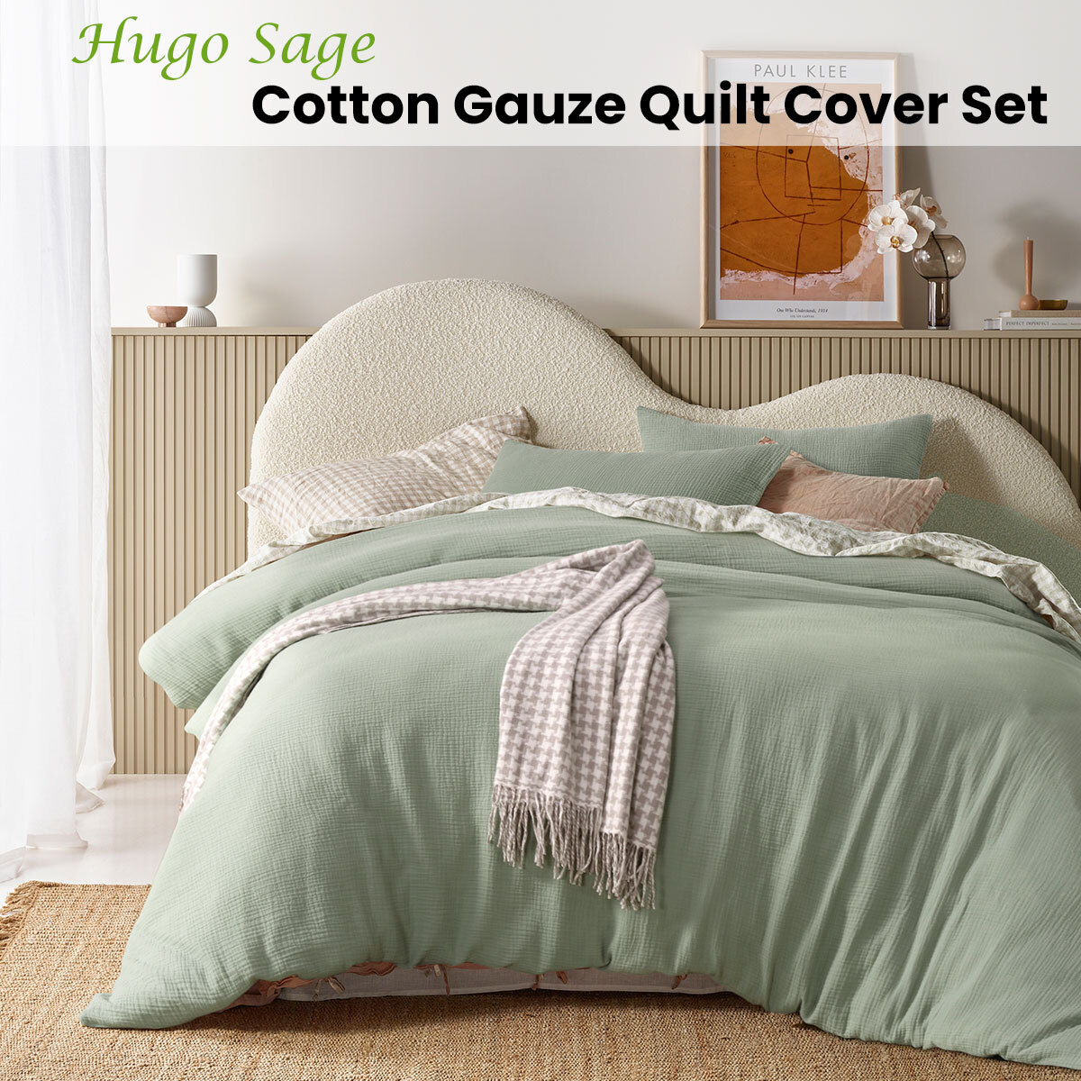 Vintage Design Homewares Hugo Sage Cotton Gauze Quilt Cover Set Queen