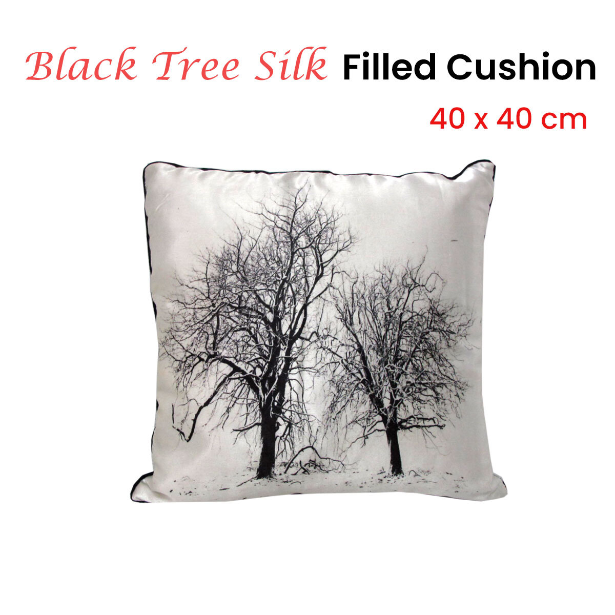 Black Tree Silk Filled Cushion 40 x 40 cm