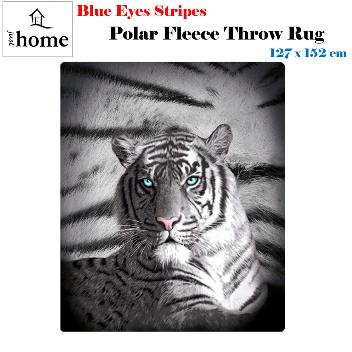 Just Home Blue Eyes Stripes Tiger Polar Fleece Throw Rug