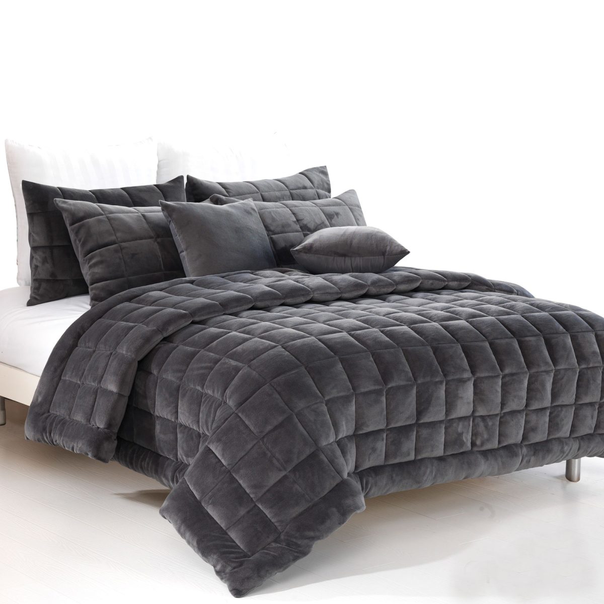 Alastairs Augusta Faux Mink Quilt / Comforter Set Charcoal Single