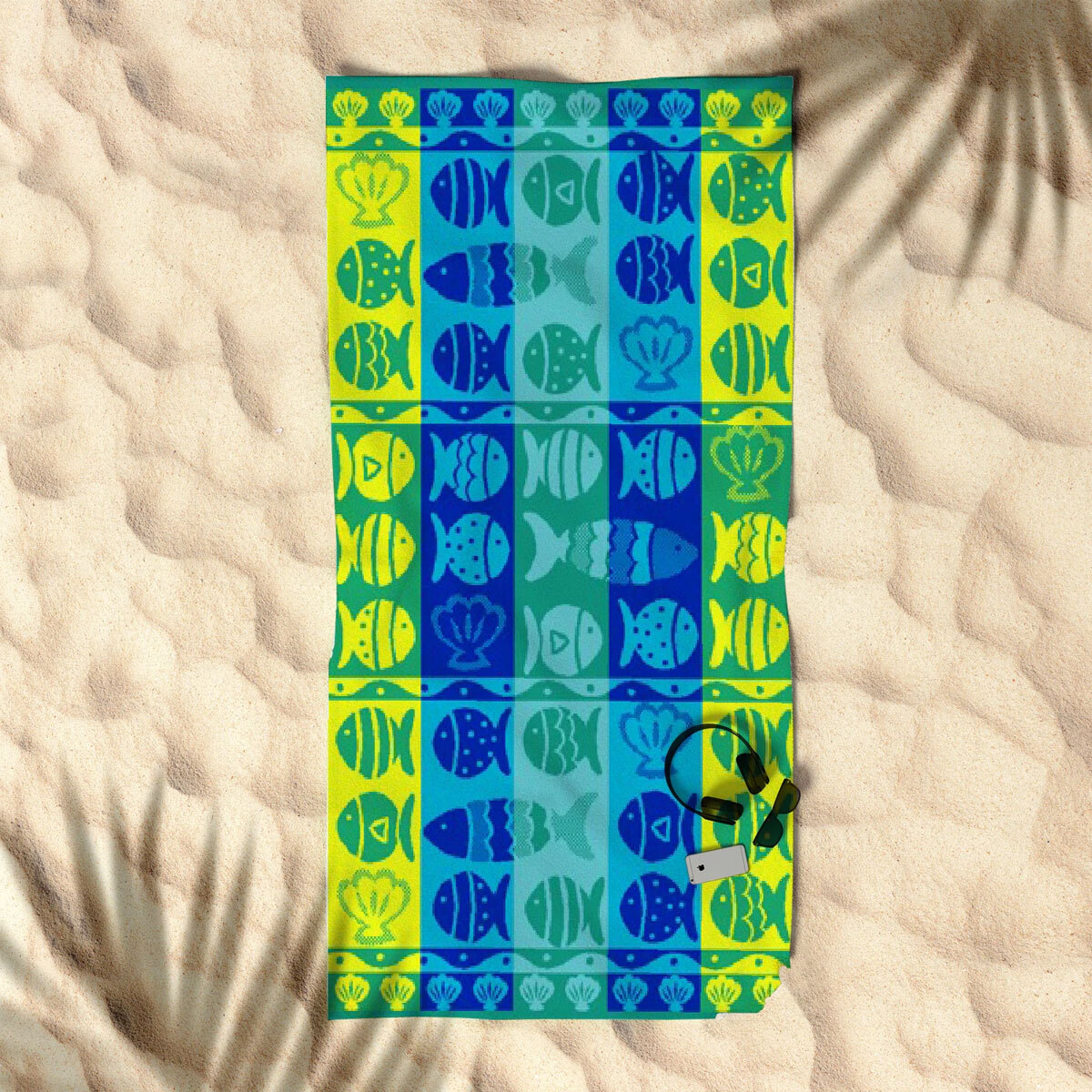 Rans Premium Cotton Jacquard Beach Towel Fish & Shell Blue