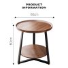 Side Round Coffee Table Retro 2-Tier Wooden Industrial Style