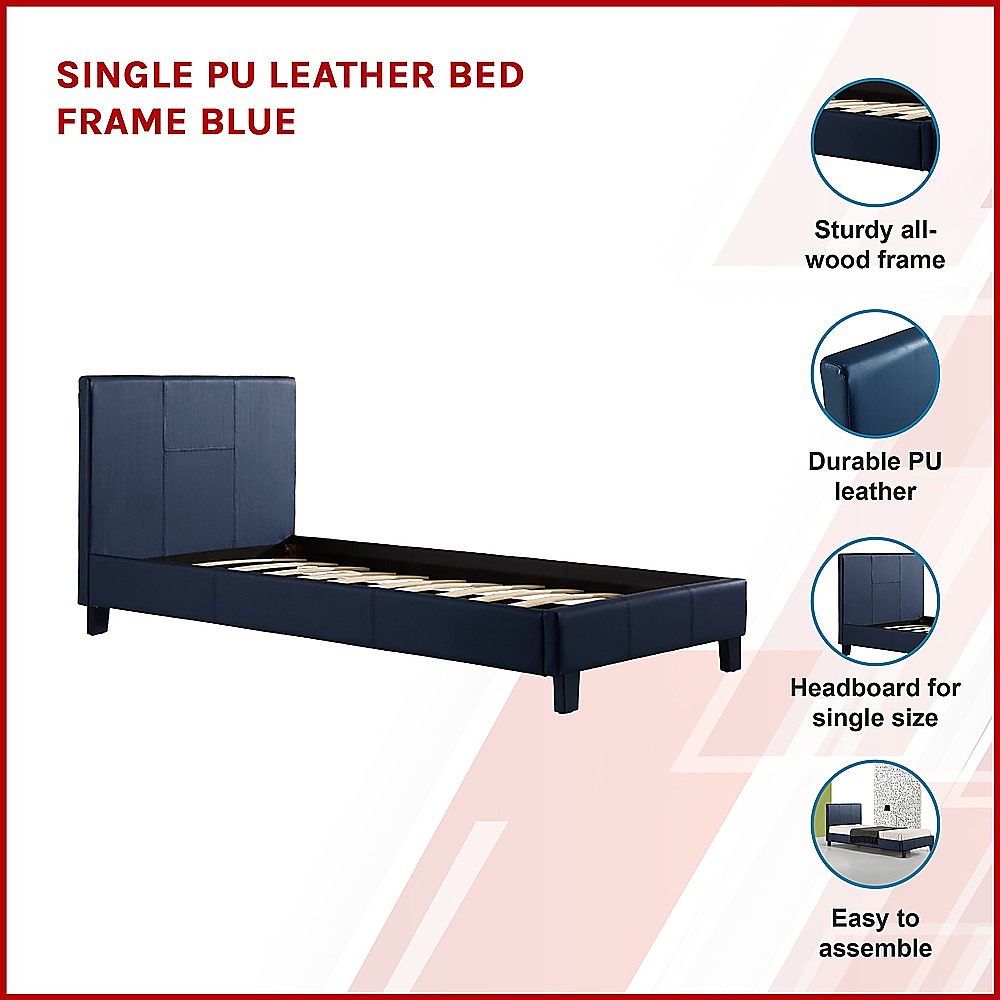 Marden Single PU Leather Bed Frame Blue