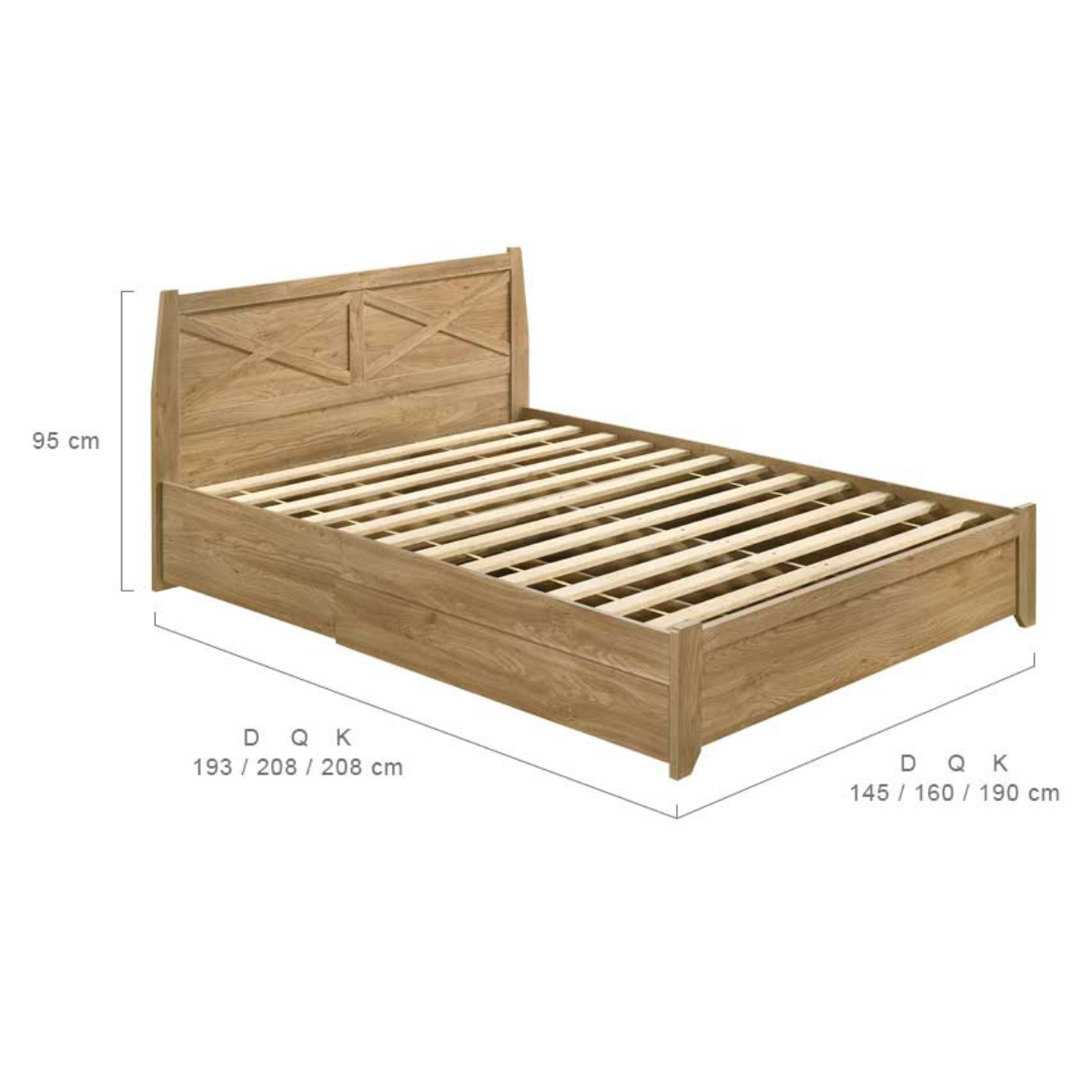 Cobar Natural Wooden Bed Frame with Storage Drawers King