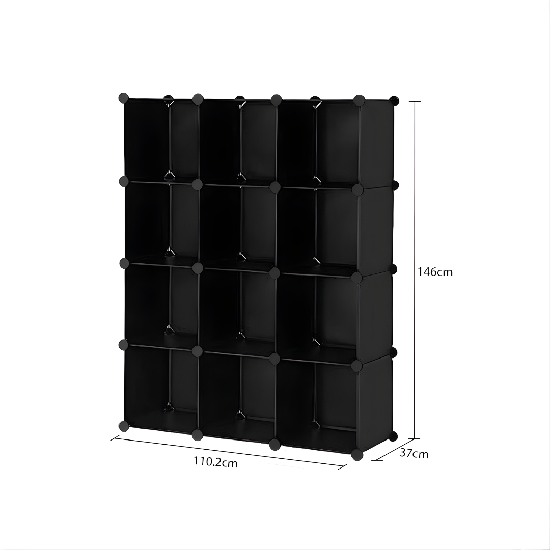 4 Tier 12-Cube Black Portable Wardrobe Divide-Grid Modular Storage Organiser Foldable Closet