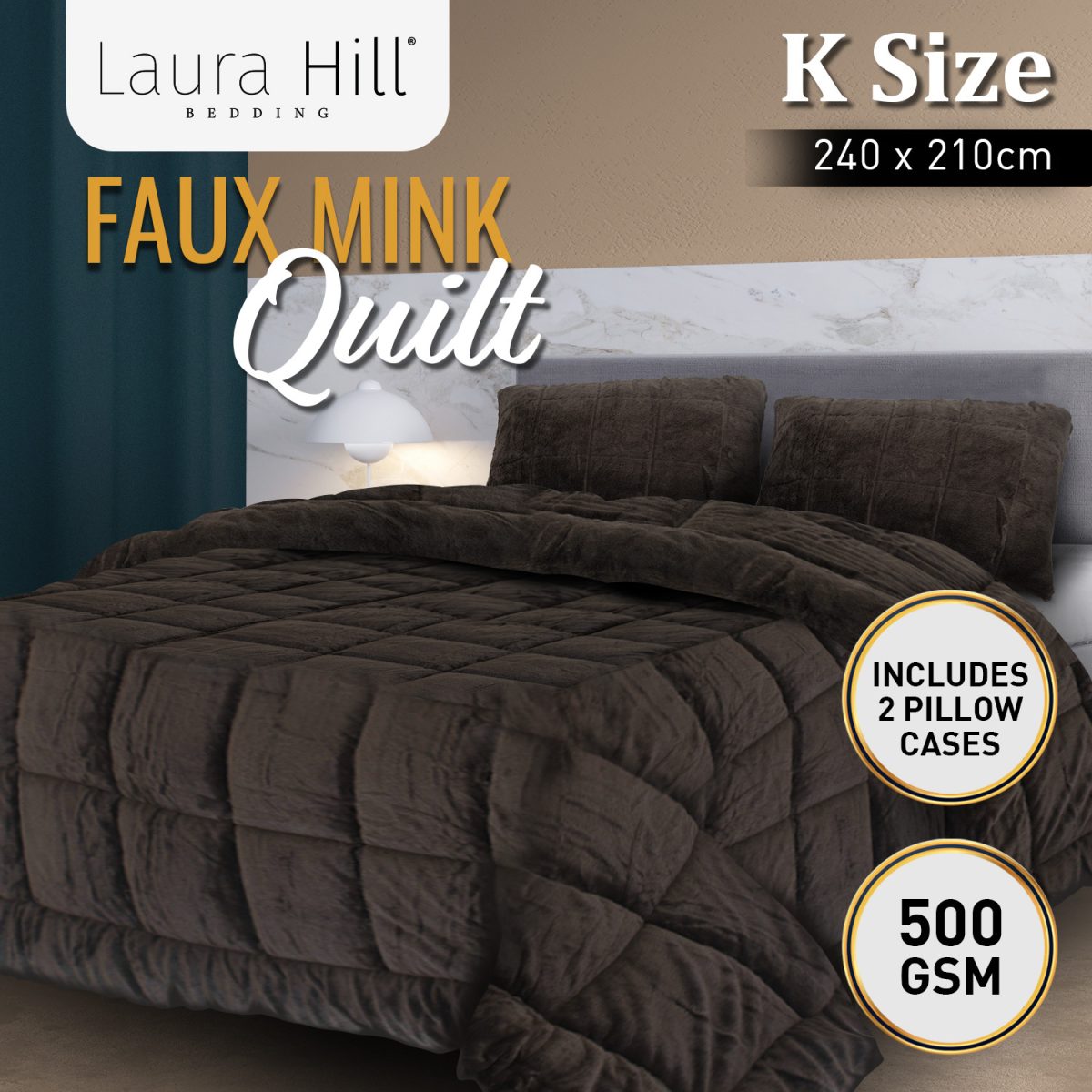 Laura Hill 500GSM Faux Mink Quilt Comforter Doona – King